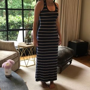 Blue and white stripe maxi dress